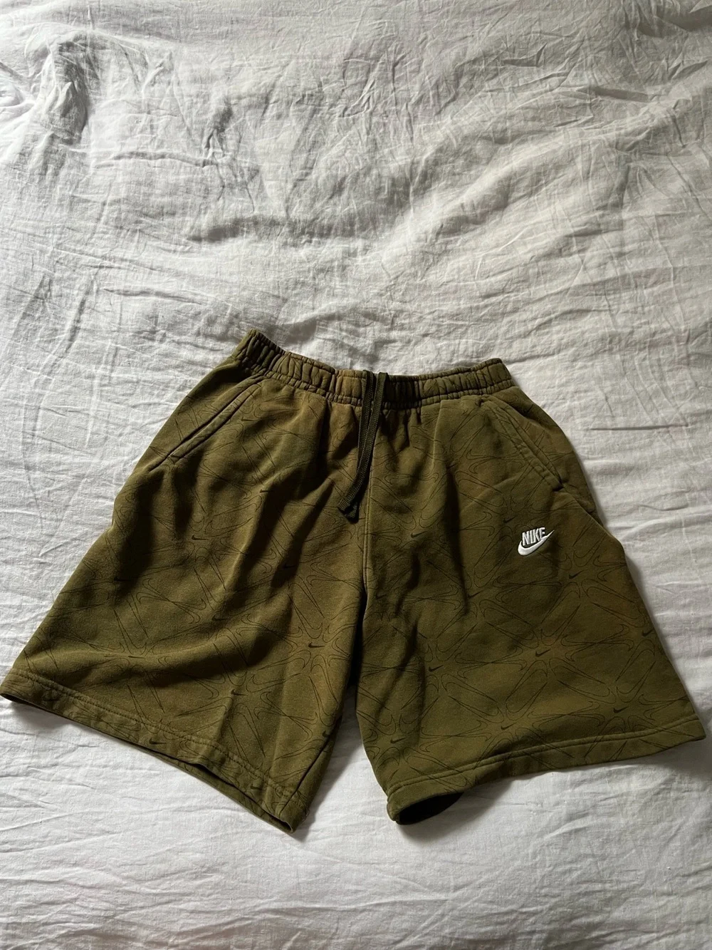 Nike Olive Green Athletic Shorts with White Logo